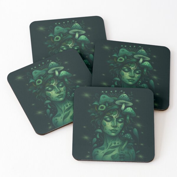 Item preview, A glowing forest goddess intertwined with mushrooms and magic, where nature dreams in emerald light designed and sold by DzurDesigns .