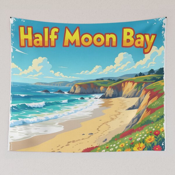 Item preview, Half Moon Bay, California: Vintage-Style Painterly Travel Poster designed and sold by LSVart.