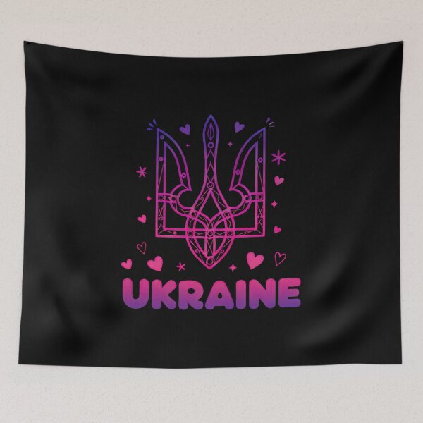 Item preview, Vibrant Gradient Ukrainian Tryzub with Hearts and Text designed and sold by RGShirtWorks.