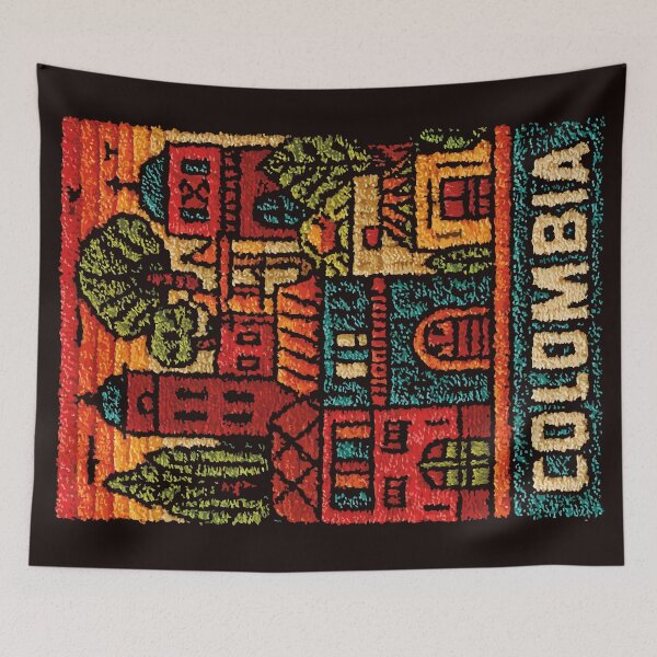 Item preview, Colombia Colorful Village Woven Folk Art Poster designed and sold by TuncGK.