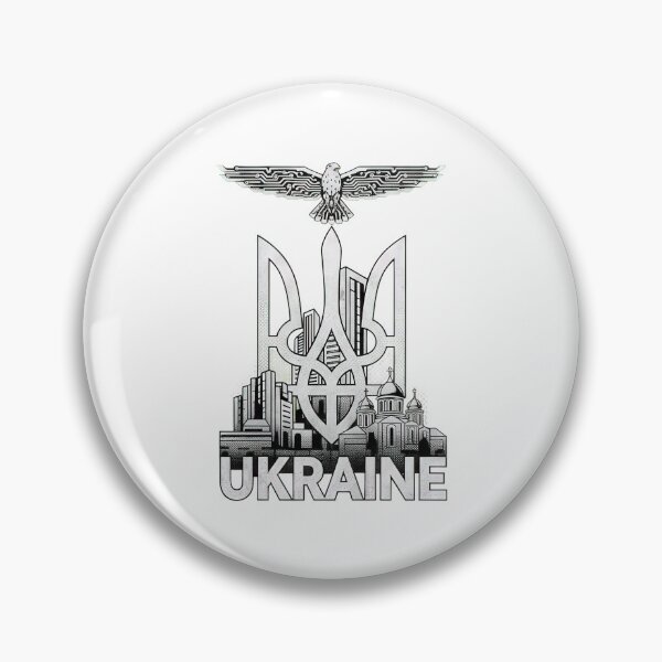Item preview, Ukraine Tryzub Emblem with Cityscape, Church, and Tech Eagle designed and sold by RGShirtWorks.