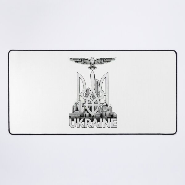 Item preview, Ukraine Tryzub Emblem with Cityscape, Church, and Tech Eagle designed and sold by RGShirtWorks.