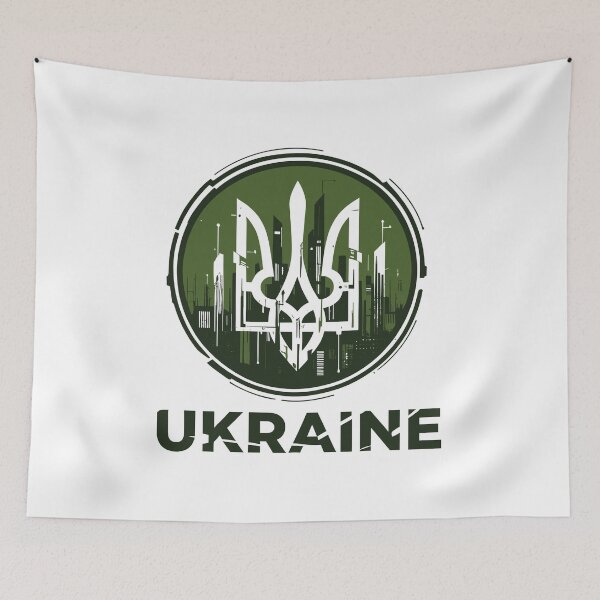 Item preview, Grunge Ukrainian Tryzub Emblem with Urban Skyline on Transparent Background designed and sold by RGShirtWorks.