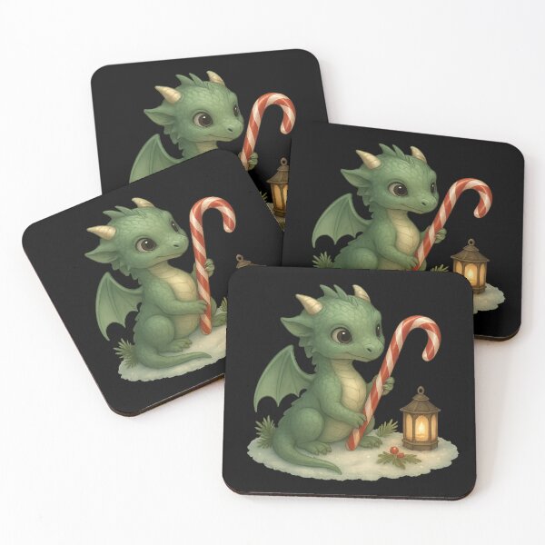 Item preview, Green Christmas Dragon with Candy Cane and Lantern – Cute Holiday Fantasy Art designed and sold by Hatchling Hollow.