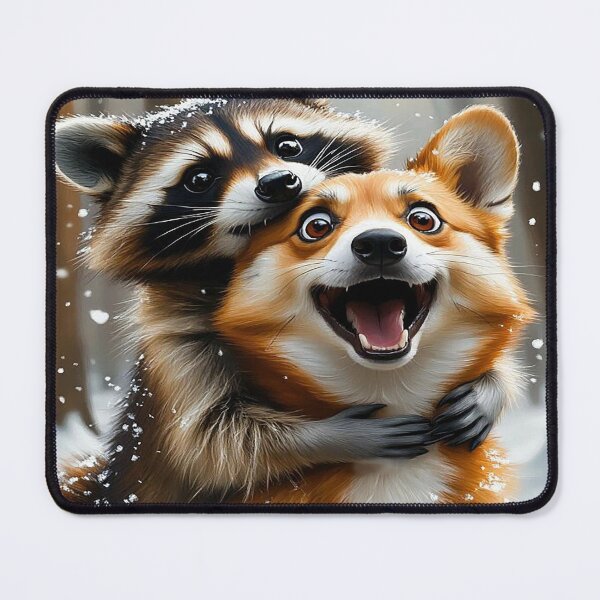 Item preview, Winter Hug – Raccoon and Corgi Friendship designed and sold by AmetistLight.
