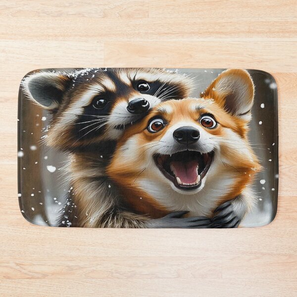Item preview, Winter Hug – Raccoon and Corgi Friendship designed and sold by AmetistLight.