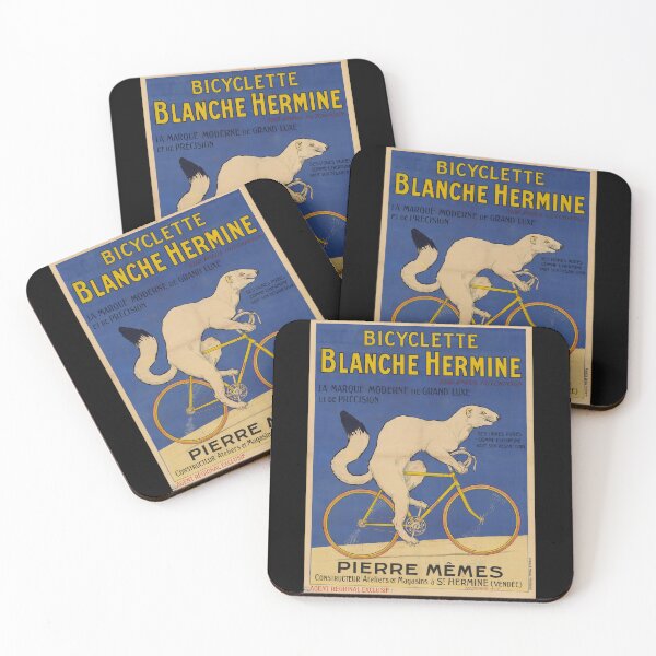 Item preview, Vintage French Bicycle Poster | Bicyclette Blanche Hermine | Art Nouveau Style | Ermine & Yellow Bicycle | Hutchinson Tires designed and sold by artofuniverse.