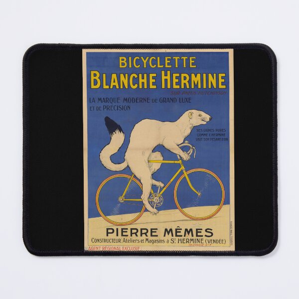 Item preview, Vintage French Bicycle Poster | Bicyclette Blanche Hermine | Art Nouveau Style | Ermine & Yellow Bicycle | Hutchinson Tires designed and sold by artofuniverse.
