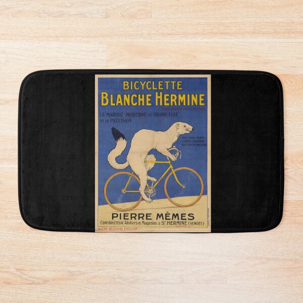 Item preview, Vintage French Bicycle Poster | Bicyclette Blanche Hermine | Art Nouveau Style | Ermine & Yellow Bicycle | Hutchinson Tires designed and sold by artofuniverse.
