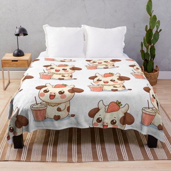 Item preview, Kawaii Strawberry Cow with Milkshake designed and sold by Raddoodler.