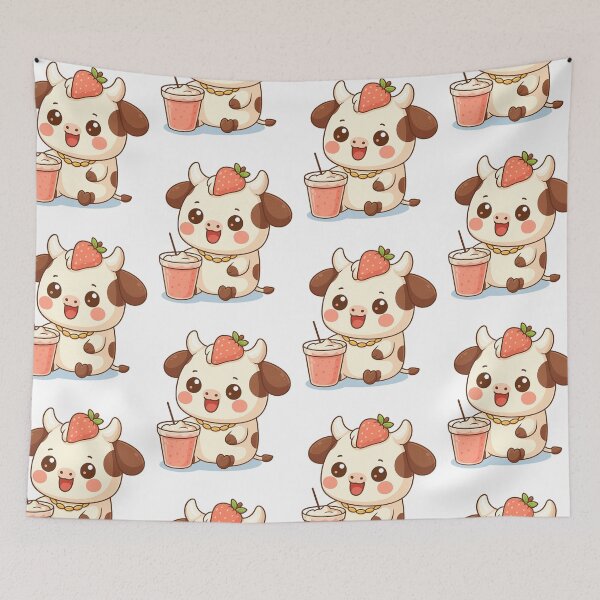 Item preview, Kawaii Strawberry Cow with Milkshake designed and sold by Raddoodles.