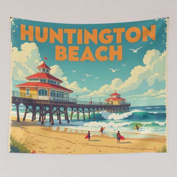 Item preview, Huntington Beach, California: Vintage-Style Painterly Travel Poster designed and sold by LSVart.