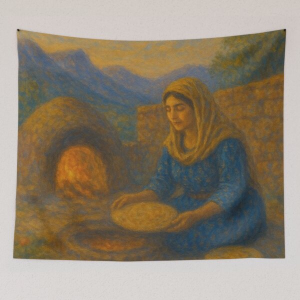 Item preview, Kurdish Woman Baking Bread – Village Life Heritage designed and sold by Avakurd.