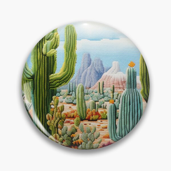 Item preview, embroidery handcraft cactus landscape colorful needle painting designed and sold by G-M-Designs.