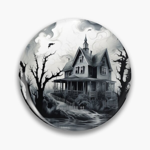 Item preview, haunted house ghost landscape black white landscape designed and sold by G-M-Designs.