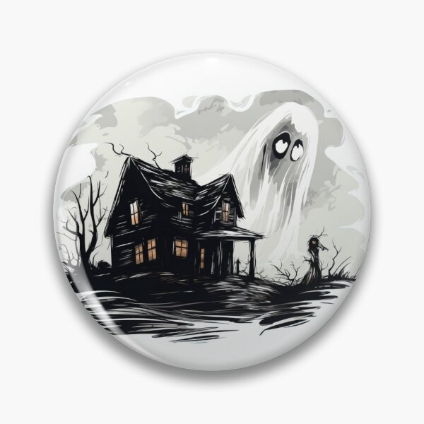 Item preview, haunted house ghost landscape black and white designed and sold by G-M-Designs.