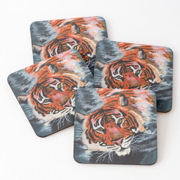 Item preview, Swimming wild tiger, painted in acrylic paints designed and sold by ALittleCreator.