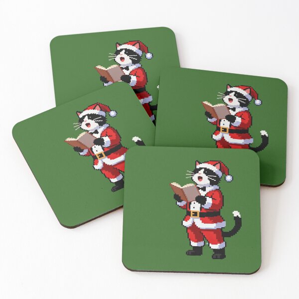 Item preview, Pixel Art Santa Cat – Cute Christmas Cat Reading Carol Book designed and sold by UniqueArtsOnly.