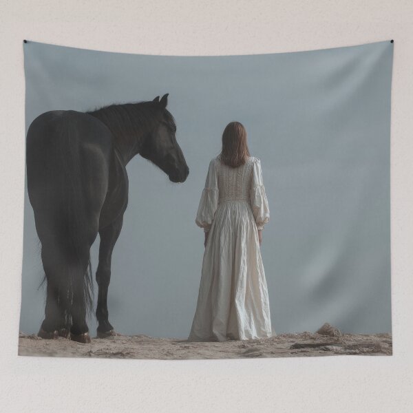 Item preview, Woman and horse on the beach at dusk designed and sold by anytka.