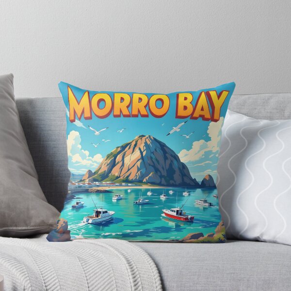 Artikelvorschau, Morro Bay, Kalifornien: Reiseplakat im Vintage-Stil mit malerischem Motiv entworfen und verkauft von LSVart.