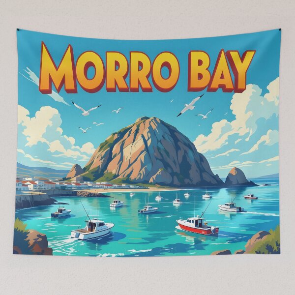 Item preview, Morro Bay, California: Vintage-Style Painterly Travel Poster designed and sold by LSVart.