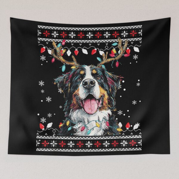 Item preview, Bernese Mountain Dog Reindeer Ugly Christmas Sweater Holiday Lights designed and sold by MassonCalepon.