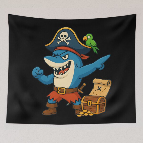 Item preview, Funny Pirate Shark Cartoon Treasure Adventure Kids  designed and sold by DrawHandArt.