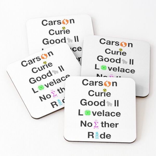 Item preview, Nerdy Minimalist Iconic Women in Science Names Carson, Curie, Goodall, Lovelace, Noether, Ride Science Teacher White Text designed and sold by MathWare MathClips.
