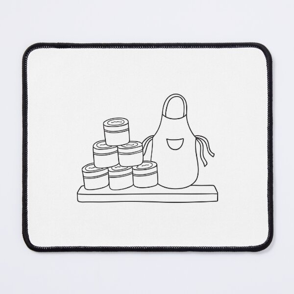 Item preview, A stack tins and cans lying beside a folded apron on a counter designed and sold by rasagamastore.