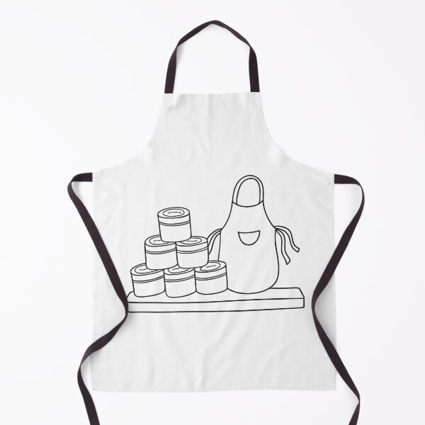 Item preview, A stack tins and cans lying beside a folded apron on a counter designed and sold by rasagamastore.
