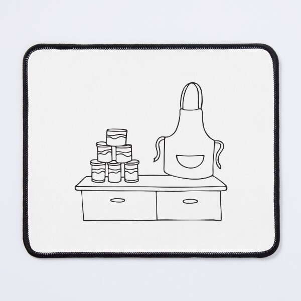 Item preview, A stack tins and cans lying beside a folded apron on a counter designed and sold by rasagamastore.