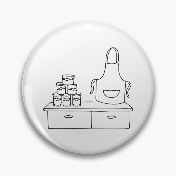 Item preview, A stack tins and cans lying beside a folded apron on a counter designed and sold by rasagamastore.