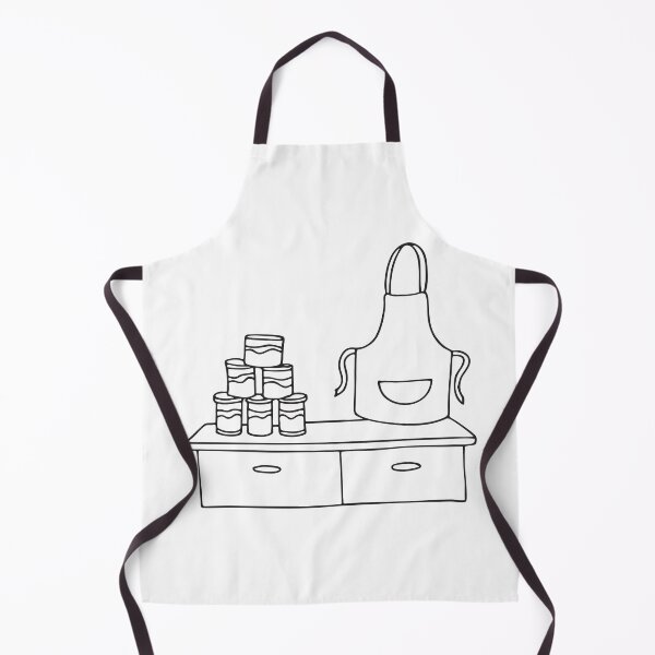 Item preview, A stack tins and cans lying beside a folded apron on a counter designed and sold by rasagamastore.