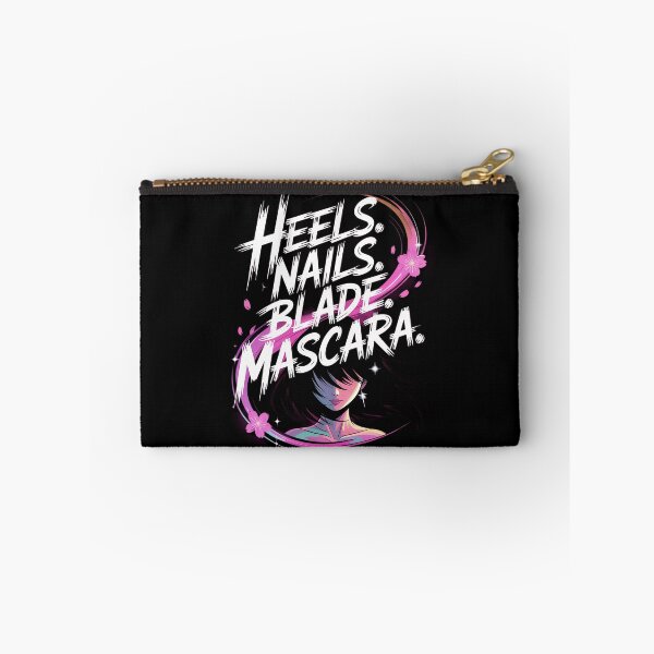 Item preview, "HEELS. NAILS. BLADE. MASCARA." KPop Demon Hunters Anime Girl | Huntrix Quote Pink Aesthetic Flowers Design designed and sold by pixelpopplanet.