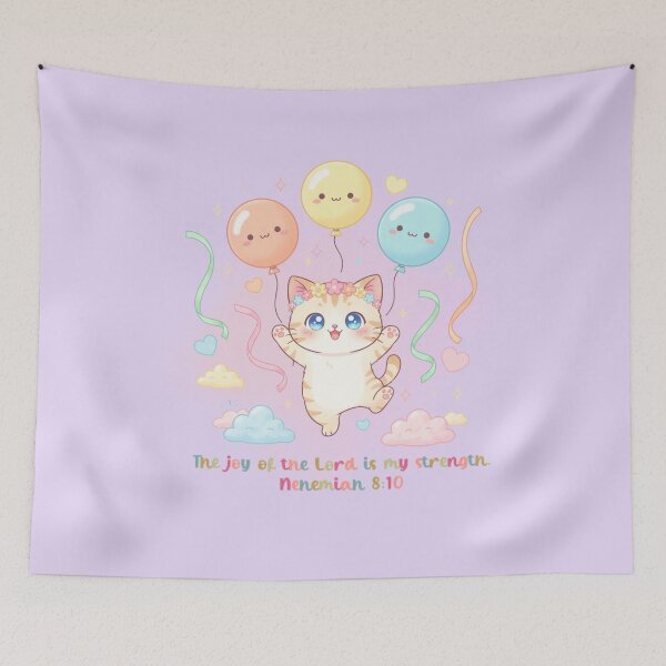 Item preview, The Joy of the Lord Is My Strength – Kawaii Christian Cat Design | Nehemiah 8:10 | Faith, Positivity & Mental Wellness Art designed and sold by AmenAlways.
