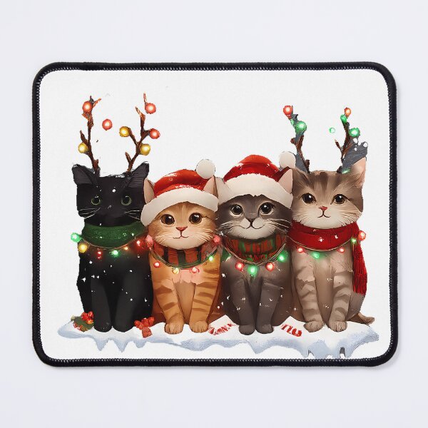 Item preview, Cute Christmas Cats Illustration – Festive Kittens with Santa Hats and Lights designed and sold by Aurora Prints.