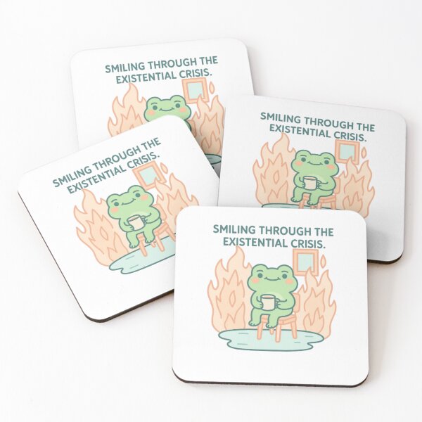 Item preview, Smiling Through the Existential Crisis | Funny Frog Meme Sticker | Dark Humor Aesthetic Quote designed and sold by ZekoStick.
