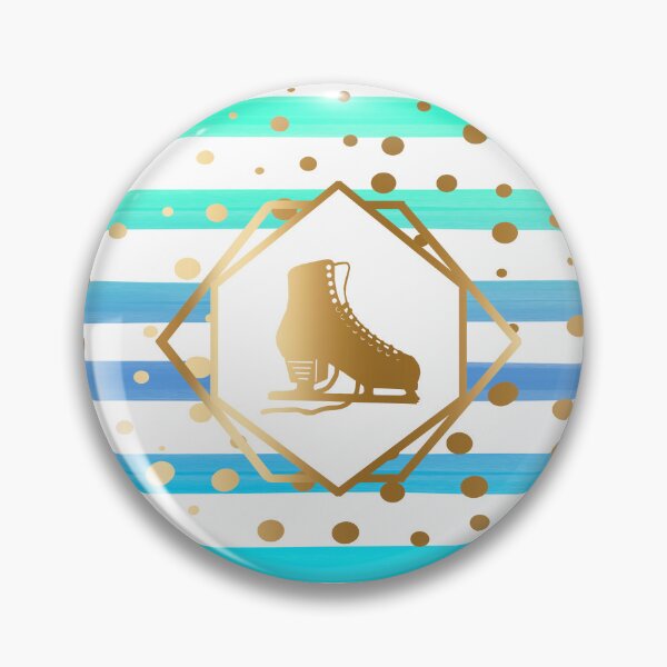 Item preview, Gold Figure Skate on Pastel Blues and Turqouise Stripes with Gold Dots designed and sold by PD-Skating.