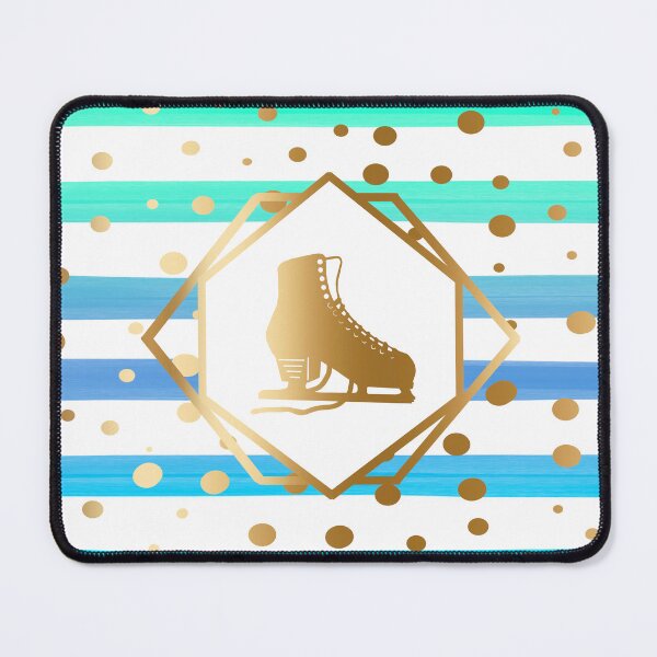 Item preview, Gold Figure Skate on Pastel Blues and Turqouise Stripes with Gold Dots designed and sold by Purposely Designed.