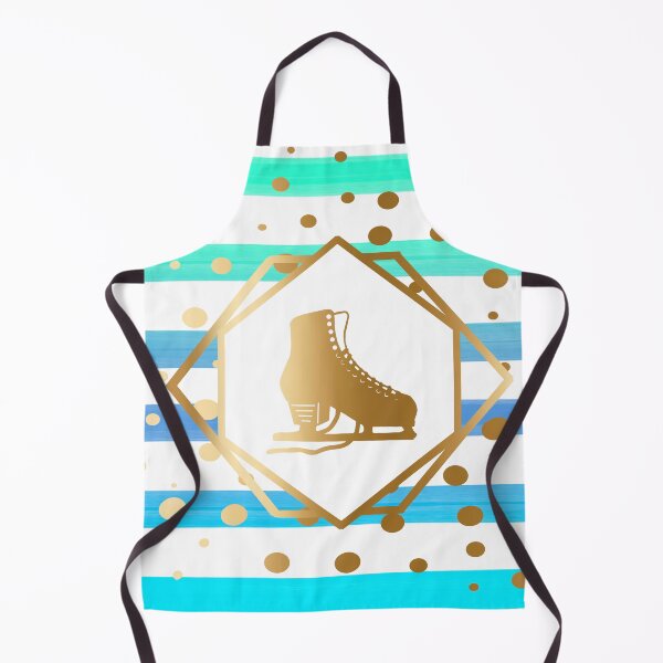 Item preview, Gold Figure Skate on Pastel Blues and Turqouise Stripes with Gold Dots designed and sold by PD-Skating.