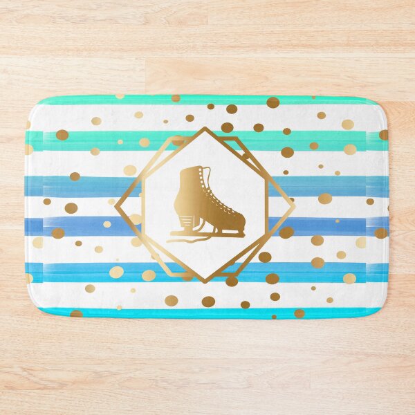 Item preview, Gold Figure Skate on Pastel Blues and Turqouise Stripes with Gold Dots designed and sold by PD-Skating.