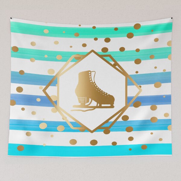 Item preview, Gold Figure Skate on Pastel Blues and Turqouise Stripes with Gold Dots designed and sold by Purposely Designed.