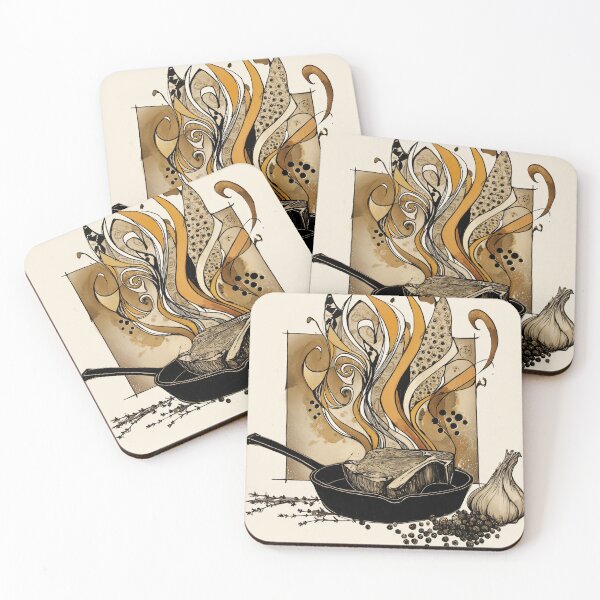 Item preview, T-Bone Steak and Flames: Abstract Culinary Pattern designed and sold by ChefsSpicyFits.