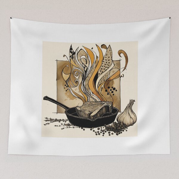 Item preview, T-Bone Steak and Flames: Abstract Culinary Pattern designed and sold by ChefsSpicyFits.