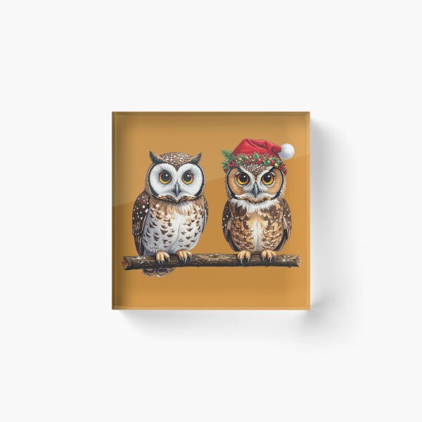 Item preview, Holiday Owls on a Branch with Santa-Cap designed and sold by christmas-xmas.