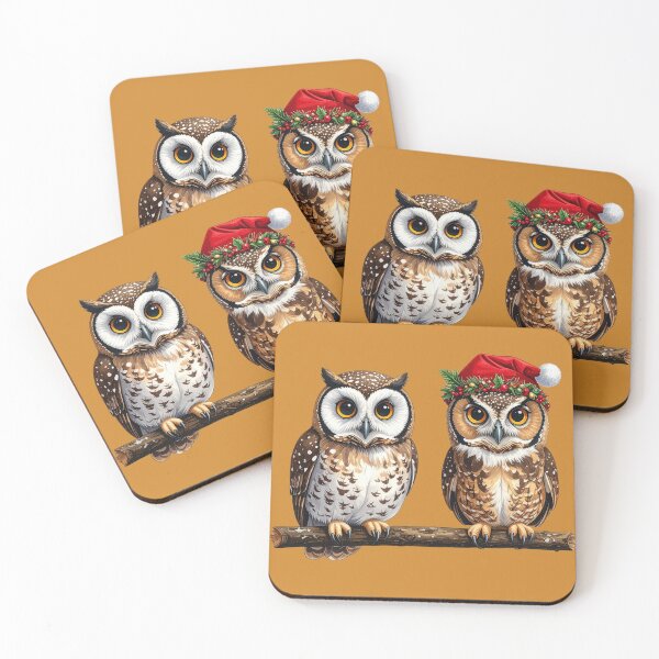 Item preview, Holiday Owls on a Branch with Santa-Cap designed and sold by christmas-xmas.