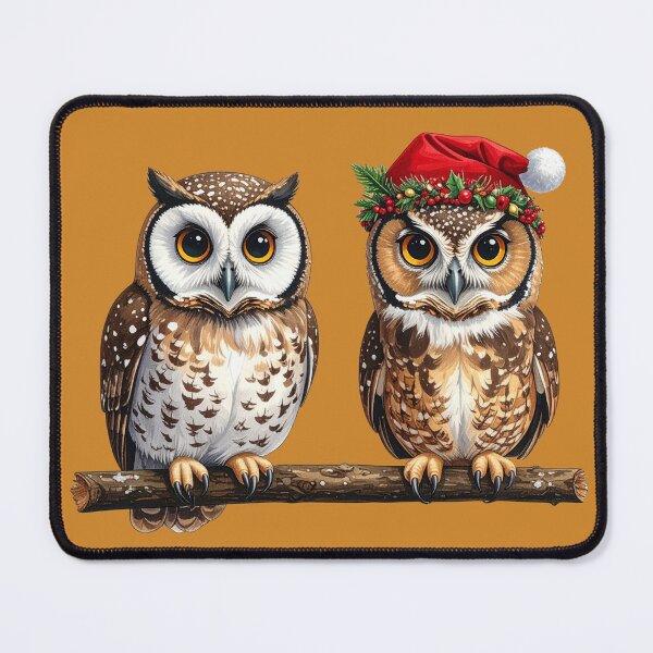 Item preview, Holiday Owls on a Branch with Santa-Cap designed and sold by christmas-xmas.