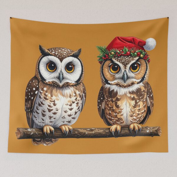 Item preview, Holiday Owls on a Branch with Santa-Cap designed and sold by christmas-xmas.