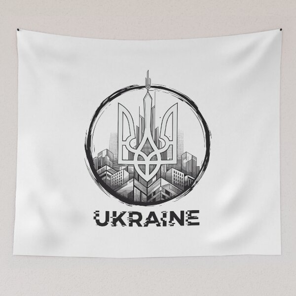 Item preview, Stylized Ukrainian Trident Cityscape Emblem designed and sold by RGShirtWorks.