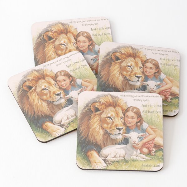 Item preview, Lion Lamb and Child Watercolor – Isaiah 11:6 Peaceable Kingdom Christian Art designed and sold by Darcy'sArtfortheHeart.